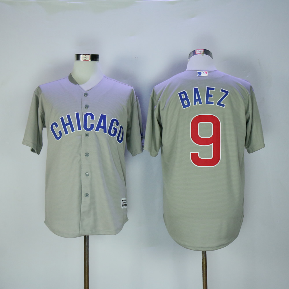 Men Chicago Cubs #9 Baez Grey MLB Jerseys